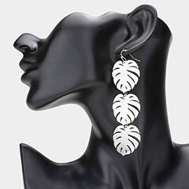 Metal Triple Leaves Link Dropdown Earrings