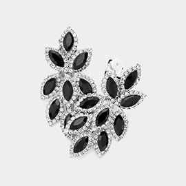 Pave Trim Crystal Rhinestone Oval Clustered Clip On Earrings