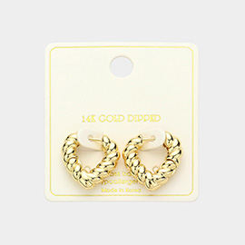 14K Gold Dipped Twisted Heart Huggie Earrings