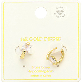 14K Gold Dipped Princess Cut CZ Stone Huggie Earrings