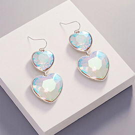 Crystal Stone Double Heart Link Dropdown Earrings