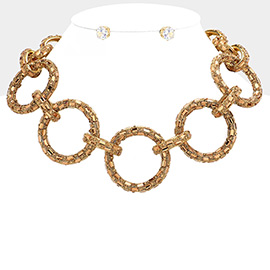 Baguette Stone Embellished Bling O Ring Link Necklace