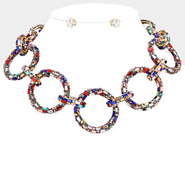 Baguette Stone Embellished Bling O Ring Link Necklace