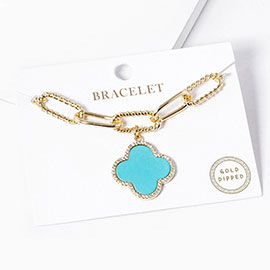 Gold Dipped Quatrefoil Charm Paperclip Bracelet