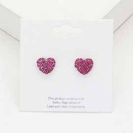 Crystal Stone Paved Heart Stud Earrings