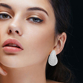 Stone Paved Curved Teardrop Earrings