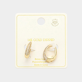 14K Gold Dipped CZ Stone Paved Hoop Earrings