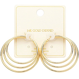 14K Gold Dipped Triple Hoop Pin Catch Earrings