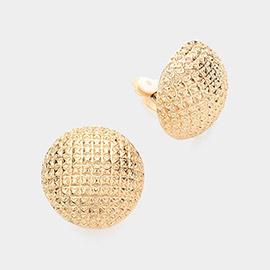 Textured Metal Disc Clip On Earrings