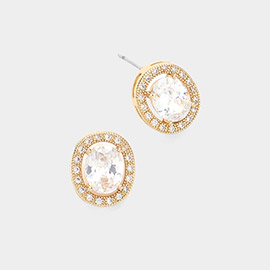 Oval CZ Stone Stud Earrings