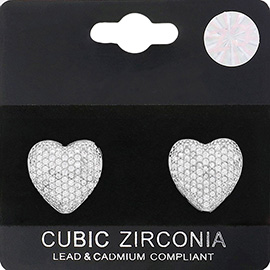 CZ Stone Paved Heart Stud Earrings