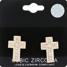 CZ Stone Paved Cross Stud Earrings