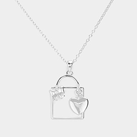 Heart Ribbon Gift Box Pendant Necklace