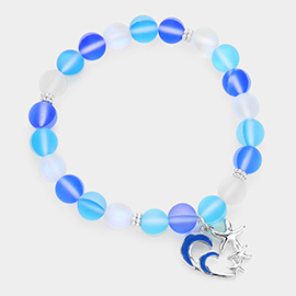 Enamel Starfish Charm Stretch Beaded Bracelet