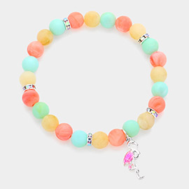 Enamel Flamingo Charm Beaded Stretch Bracelet