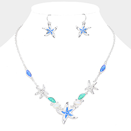 Enamel Starfish Stone Cluster Necklace