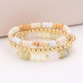 3PCS - Bead Metal Ball Stretch Bracelets