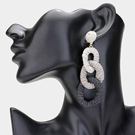 Raffia Wrapped Triple Oval Link Dropdown Earrings