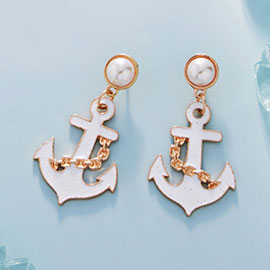 Pearl Pointed Enamel Anchor Dangle Earrings