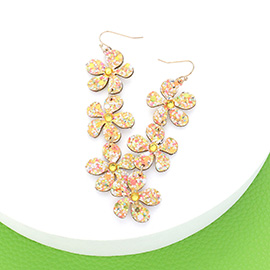 Bling Triple Flower Link Dropdown Earrings