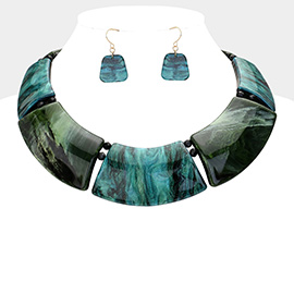 Marble Print Resin Curved Bib Necklace