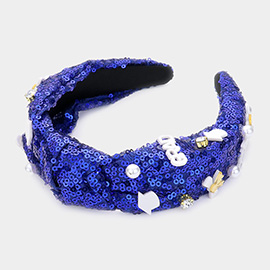 2024 Grad Message Pearl Stone Knot Sequin Headband