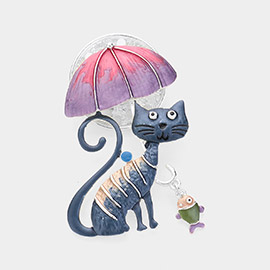 Cat Umbrella Magnetic Brooch