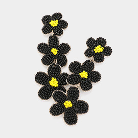 Felt Back Triple Flower Beaded Dropdown Earrings