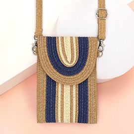 Striped Pattern Straw Cellphone Crossbody Bag