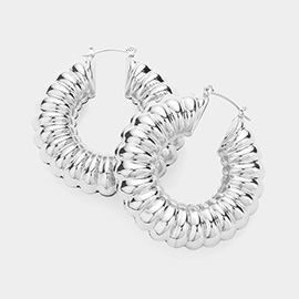 Textured Metal Hoop Pin Catch Earrings