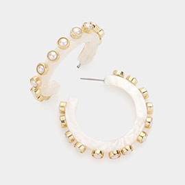 Pearl Cluster Embellished Resin Hoop Earrings