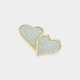 Druzy Heart Stud Earrings