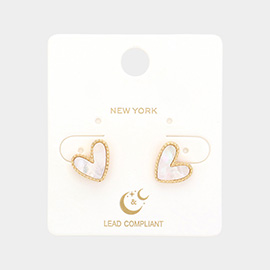 Mother Of Pearl Heart Stud Earrings