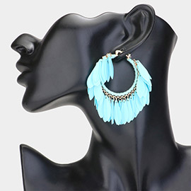 Sequin Fringe Hoop Pin Catch Earrings