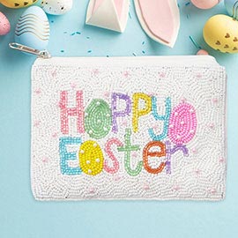 Pearl Embellished HAPPY EASTER Message Seed Beaded Mini Pouch Bag