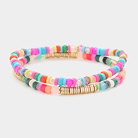 2PCS - Heishi Beaded Stretch Multi Layered Bracelets