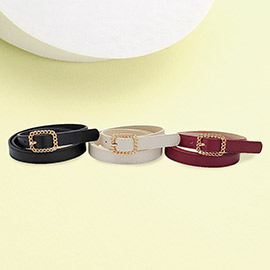 3PCS - Metal Buckle Accented Faux Leather Belt Set