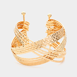 Textured Metal Wire Abstract Crisscross Cuff Bracelet