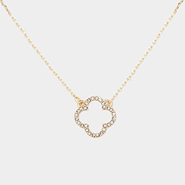 Stone Paved Open Quatrefoil Pendant Necklace