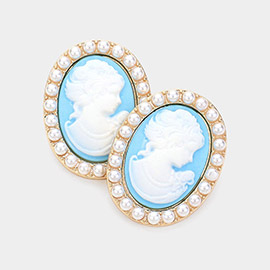 Pearl Embellished Cameo Stud Earrings