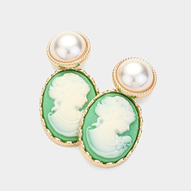 Pearl Pointed Cameo Dangle Earrings