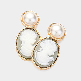 Pearl Pointed Cameo Dangle Earrings