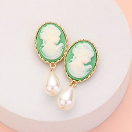 Teardrop Pearl Dangle Cameo Earrings