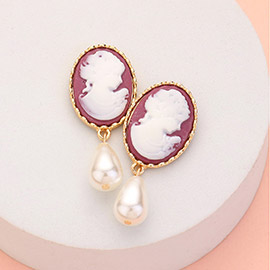 Teardrop Pearl Dangle Cameo Earrings