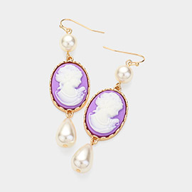 Pearl Pointed Cameo Dangle Earrings