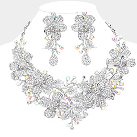 Marquise Crystal Flower Leaf Evening Necklace