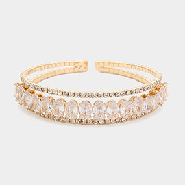 Oval CZ Stone Accented Evening Cuff Bracelet