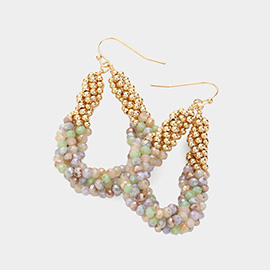 Faceted Beaded Twisted Open Teardrop Dangle Earrings