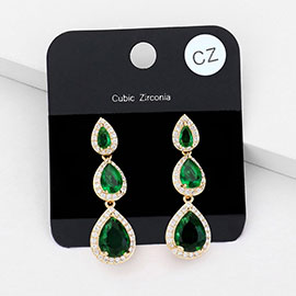 Cubic Zirconia Triple Teardrop Link Evening Earrings