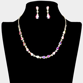 Teardrop Stone Cluster Accented Rhinestone Paved Necklace